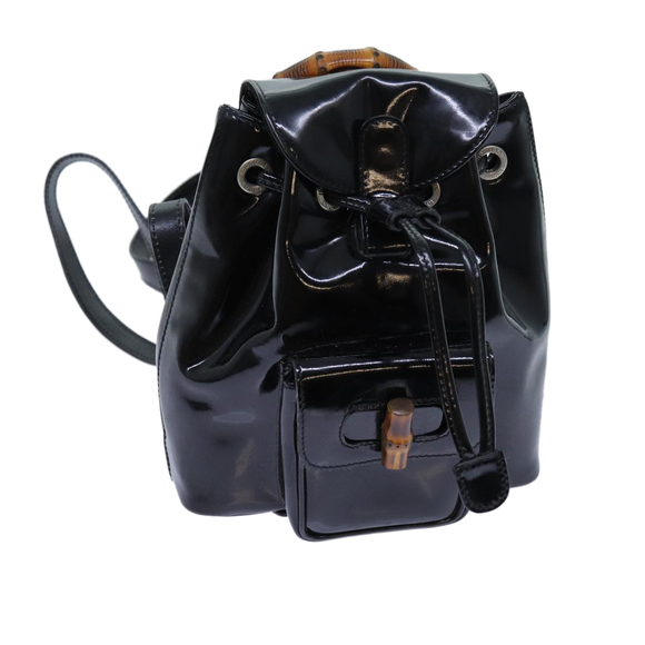 GUCCI Bamboo Backpack Patent leather Black Auth ar11692 - Picture 1 of 16